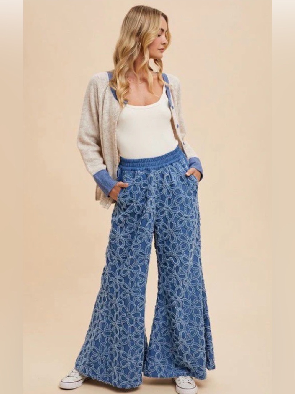 NWT Three Bird Nest Blue Lace Wide-Leg Pants